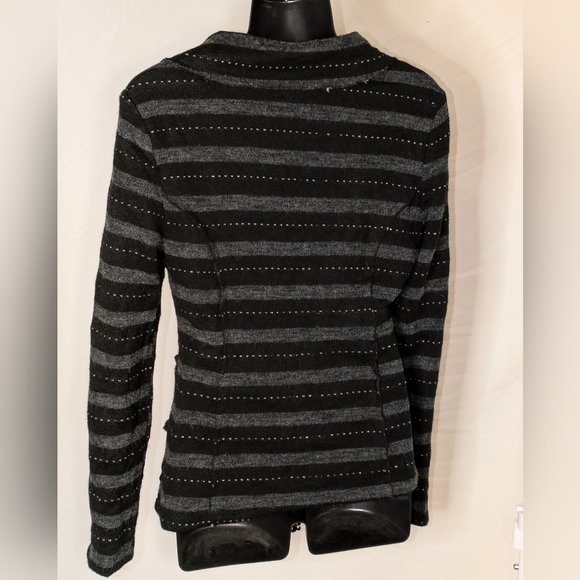 SOLD. Young Essence Black & Gray Striped Cardigan - Picture 3 of 5